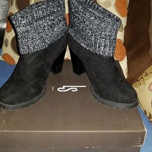 Suede Sweater Cuff Booties